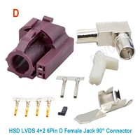Connecteur HSD LVDS 4+2 6 broches Code A/B/D/H/L/Z, Jack femelle à angle droit 90° en laiton 100 Ohm pour câble Dacar 535 4 cœurs