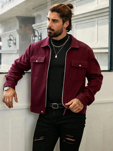 Abrigo de Lana para Hombre, Color Sólido, Nuevo para Otoño/Invierno, Chaqueta de Estilo Universitario con Cierre - Product Image 1
