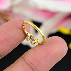 Bague fine en argent sterling 925 plaqué or vintage Améthyste naturelle et pierre précieuse turquoise Bijoux de mariage et de fête à la mode - Product Image 4