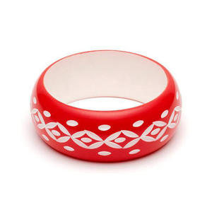 Classic White <b>Red</b> Ceramic High Carved Resin Bangle Trendy Unique Geometric Best Quality Pattern Unisex Fancy Bangles for Woman - Product Image 1