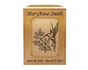 Urne funéraire Colibri Urne funéraire en bois de taille adulte Urne en bois personnalisée avec gravure - Product Image 2