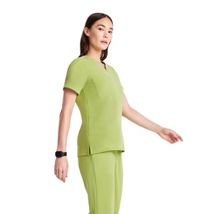 Ensembles d'uniformes d'hôpital personnalisés de haute qualité Personnalisez la combinaison médicale unisexe de couleur unie avec manches courtes et conception à 2 poches - Product Image 2