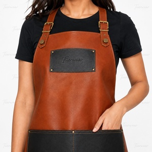 Tablier en cuir Titanwear pour femme, idéal pour le personnel de restaurant et de bar, marron/noir, avec poches, fermeture à boutons-pression, manches courtes, détection numérique des aiguilles - Product Image 6