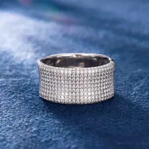 แหวนแต่งงานผู้ชายแบบวงกว้างประดับเพชรเลี้ยงในห้องปฏิบัติการสีเงิน/ทอง ชุบโรเดียม หรูหรา ซ้อนกันได้ พร้อมใบรับรอง IGI ขายส่ง - Product Image 2