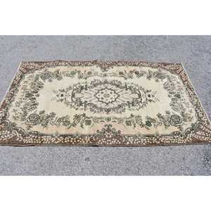 Vintage Turkish Rug 3.8x6.9 ft, <b>Brown</b> Plants & trees <b>Wool</b> Rug - Product Image 3