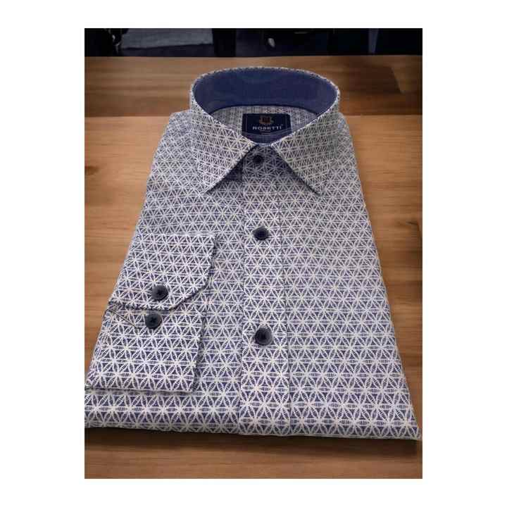Rosetti Hidden Collar Button-Down Navy Blue Coffee Dotted Slim Fit White Shirt