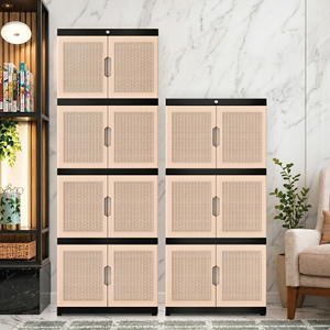 Armario de Plástico de 4 Niveles con Puertas Dobles y Puertas de Mimbre para Organización de Ropa y Almacenamiento General - Product Image 3