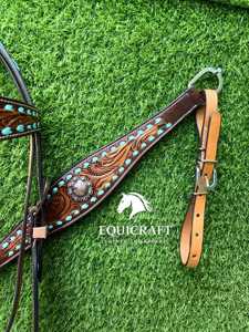 Juego de Brida para Caballo de Primera Calidad |   Brida Ecuestre de Cuero Genuino |   Cabestro y riendas ajustables |    Conjunto de Equipo Ecuestre Occidental - Product Image 6