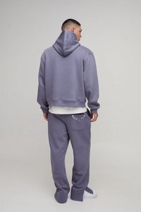 Survêtement évasé 100% coton sérigraphie Logo pantalon empilé et pull à capuche ensemble pour hommes - Product Image 2