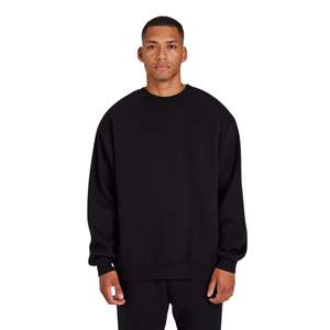 Jersey de cuello redondo de algodón 345GSM 100% para hombre, sudadera con logotipo frontal en negrita bordado, ropa informal de uso diario para invierno, negro - Product Image 1