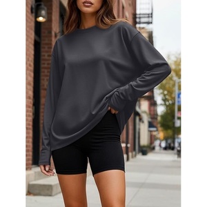 Nuevo diseño de lujo de manga larga cuello redondo hombro pendiente sólido cómodo sudadera de algodón de gran tamaño para mujer de Bangladesh - Product Image 6