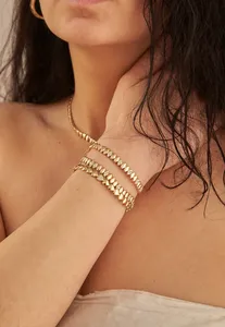 Solid 14kt Yellow <b>Gold</b> Vintage Style Chain Bracelet Soft White Diamond Pyramid Fashionable Zinc Alloy Statement Piece for Women - Product Image 6