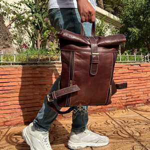 Customized Logo Large Capacity <b>Roll</b> <b>Top</b> <b>Backpack</b> Vintage Style Waterproof Laptop <b>Backpack</b> Anti-theft Outdoor Travel LRTB-0139 - Product Image 3