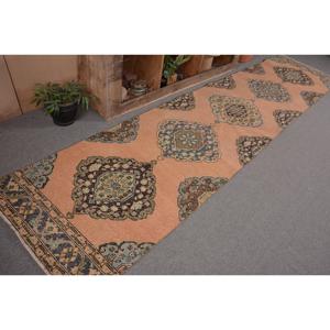 Tapis turc vintage en laine, écologique, avec envers en latex, tapis de couloir 2,9x12,7 pieds avec motif patchwork marron - Product Image 4