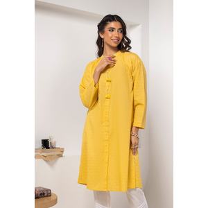 Camisa Formal Vintage de Lino 100% Teñido Dobby Amarillo para Mujer con Logotipo Bordado, Talla XL, para la Temporada de Otoño - Product Image 3