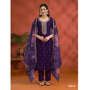 Pantalón Kurti de seda Santoon de aspecto pesado tradicional con Dupatta estampado Digital de Organza para ropa informal festiva de mujer - Product Image 1