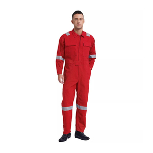 Mono de seguridad de algodón y poliéster para hombre con logotipo personalizado de gran oferta de color rojo, uniforme de trabajo reflectante de alta visibilidad - Product Image 3