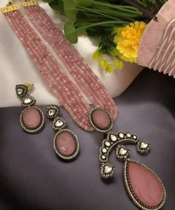 Conjunto de collar de Polki de diseñador chapado en oro antiguo, pendientes para celebraciones de fiesta de boda, latón hecho a mano, nupcial para compromiso - Product Image 1