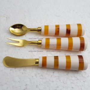 Juego de cuchara y tenedor de acero inoxidable de alta calidad de lujo, 3 uds., juego de cubiertos de Metal para Hotel, juego de cubiertos dorados para boda - Product Image 6