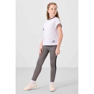 Conjunto de Leggings TOMMYLIFE para Niñas, Cuello Redondo, Detalle de Franja Lateral, Corte Estándar - Negro, Mezcla de Poliéster y Elastano - Product Image 3
