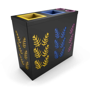 compact outdoor sheet metal recycle bin with ashtray