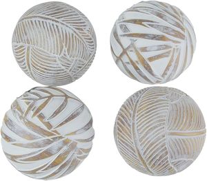 Pièce maîtresse de table décorative en métal boule de feuille tropicale blanchie à la chaux de style art moderne pour la maison salon chambre ou bureau - Product Image 1