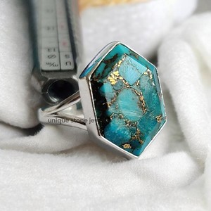 Bague en argent sterling 925 faite à la main Belle lunette en cuivre naturel Turquoise Gemstone Setting Unique Natural Fine - Product Image 3