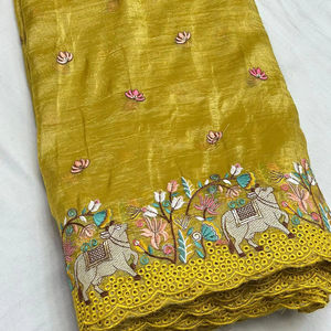 Le travail de coupe de broderie de tissu d'écrasement fait au tissu de lehenga - Product Image 1