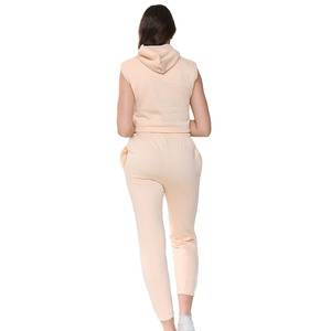 Conjunto de Dos Piezas para Mujer, Sin Mangas, con Capucha, Pantalones Jogger de Mezcla de Algodón, Estilo Casual y Deportivo, Venta al Por Mayor OEM - Product Image 2