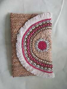 Bolsos De yute hechos a medida con adornos de concha y flecos de algodón, accesorios de moda para tiendas y tiendas de bolsas de Yute natural - Product Image 5