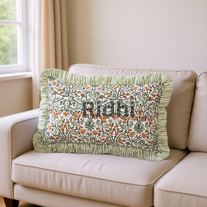 Funda de Almohada Lumbar RIDHI 12x20 con Estampado Floral de Color Amarillo Dorado, Impresión a Mano en Algodón, Personalizable, Extraíble, Lavable, Decorativa - Product Image 4