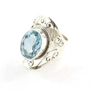 Tibétain turquoise 925 bague en argent sterling en gros bijoux indiens pierre unique ethnique léger qualité supérieure meilleure vente - Product Image 2