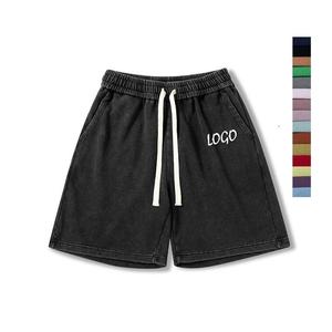 ผ้าฝ้ายฟอกสีกรดของผู้ชายเอวยางยืดแบบลำลองแนววินเทจแนวสตรีทสูงระบายอากาศได้ดีปรับแต่งได้สำหรับฤดูร้อน - Product Image 1