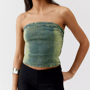 High Quality 1Piece Summer Crop Tube <b>Top</b> Best Wholesale Fashion Stretch <b>Beaded</b> Denim <b>Tops</b> Casual Print Style women's shirt - Product Image 6