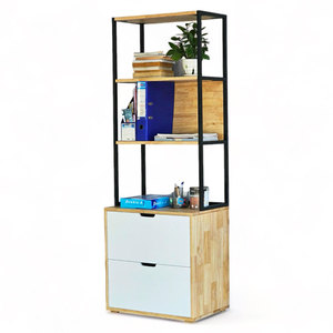 Iron Frame Shelf with <b>Drawers</b> 60x40x170cm Standing Type Rubber Wood KTB68159 - Product Image 1