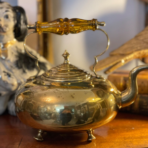กาน้ำชาโบราณทำจากทองเหลืองพร้อมที่จับแก้วอำพัน, กาน้ำชา1890อเนกประสงค์สำหรับดื่มน้ำชาและกาแฟ - Product Image 2