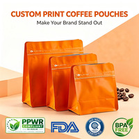 Sachet de café personnalisé de haute qualité avec valve d'air, fermeture éclair, fond plat, en aluminium, type stand-up