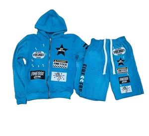 Conjunto Personalizado de Sudadera con Capucha y Pantalones Cortos de Felpa 100% Algodón, Estilo Vintage Desgastado con Lavado Ácido y Pedrería, para Hombre, de Fizay Enterprises - Product Image 3