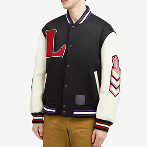 Veste de baseball universitaire unisexe noire, taille plus, avec broderie en cuir et en laine, options de personnalisation complète - Product Image 1