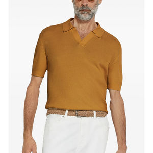 เสื้อสวมหัวคอวีของผู้ชายผ้าฝ้าย100% ระบายอากาศได้สำหรับกอล์ฟเสื้อโปโลเสื้อแฟชั่นธุรกิจถักสั้นธุรกิจ - Product Image 4