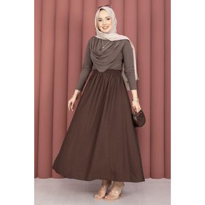 Comfortable Brown <b>Skirt</b> <b>Elastic</b> Waist Empire Waistline Digital Printed Pocket Details Breathable Knitted Fabric Embroidered XS - Product Image 4