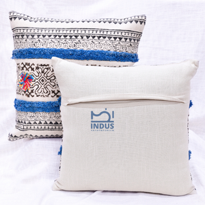 Hand Block Printed Tufted Dhurrie Cotton Linen Decorative Boho 45 X 45CM <b>Square</b> <b>Cushion</b> Cover Decorative Boho <b>Cushion</b> Cover - Product Image 2
