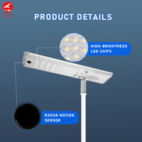 Lampu Jalan Tenaga Surya Monokristalin Berkualitas Tinggi Tahan Air IP65 80W/100W/120W Terintegrasi All-in-One LED 6500K Aluminium