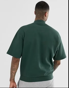 Qualité hommes été mode 100% coton T-Shirts personnalisable grande taille confortable à manches courtes col montant imprimable blanc - Product Image 2