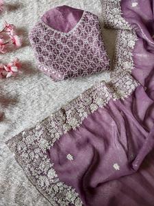 Diseñador indio última exclusiva tela crujiente Saree blusa elegante moda boda fiesta desgaste nupcial mujeres - Product Image 2