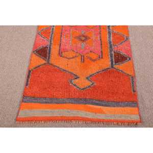 Turkish <b>Runner</b> <b>Rug</b>, 2.8x11.2 ft Vintage <b>Rug</b>, Orange Herki Wool <b>Rug</b> - Product Image 5