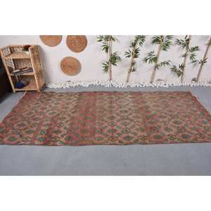 Vintage Large Area Turkish Rug 4.3 X 9.7ft Beige <b>Red</b> Patchwork Design Wool Material <b>Latex</b> Backing Abstract for Teens Room Rug - Product Image 1
