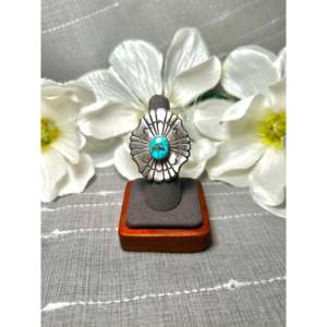 Navajo Handmade <b>Statement</b> <b>Ring</b> Kingman Turquoise & Sterling <b>Silver</b> Bezel Setting Size 6.75 for Everyday Wear - Product Image 1