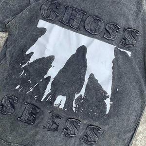 เสื้อปักลายตัวอักษรวินเทจสำหรับผู้ชายเสื้อฮิปฮอปแอซิดแบบปกติสำหรับล้างหน้าจอให้แห้งเร็ว - Product Image 4