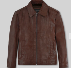 Veste moto en cuir véritable pour homme, col rabattable, fermeture éclair, coupe-vent, style automne, coupe classique, couleur unie - Product Image 3